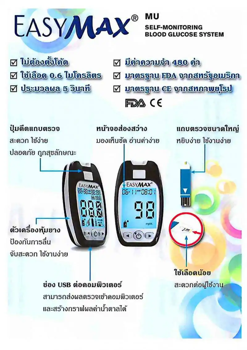 MEDITOP EasyMax Glucose meter เมดิทอป อีซี่แม็กซ์ กลูโคสมีเทอ รุ่น MU