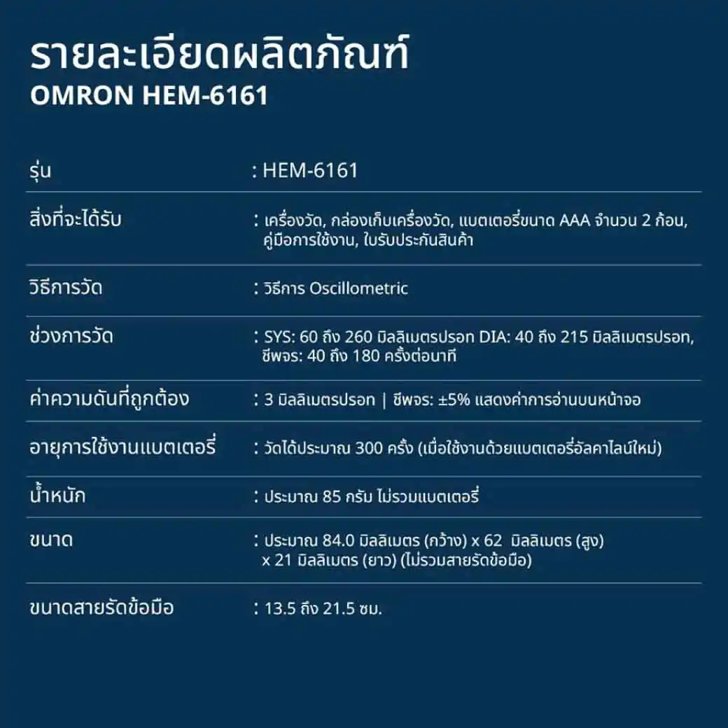 OMRON HEM-6161 ออมรอน เครื่องวัดความดันโลหิตที่ข้อมือ