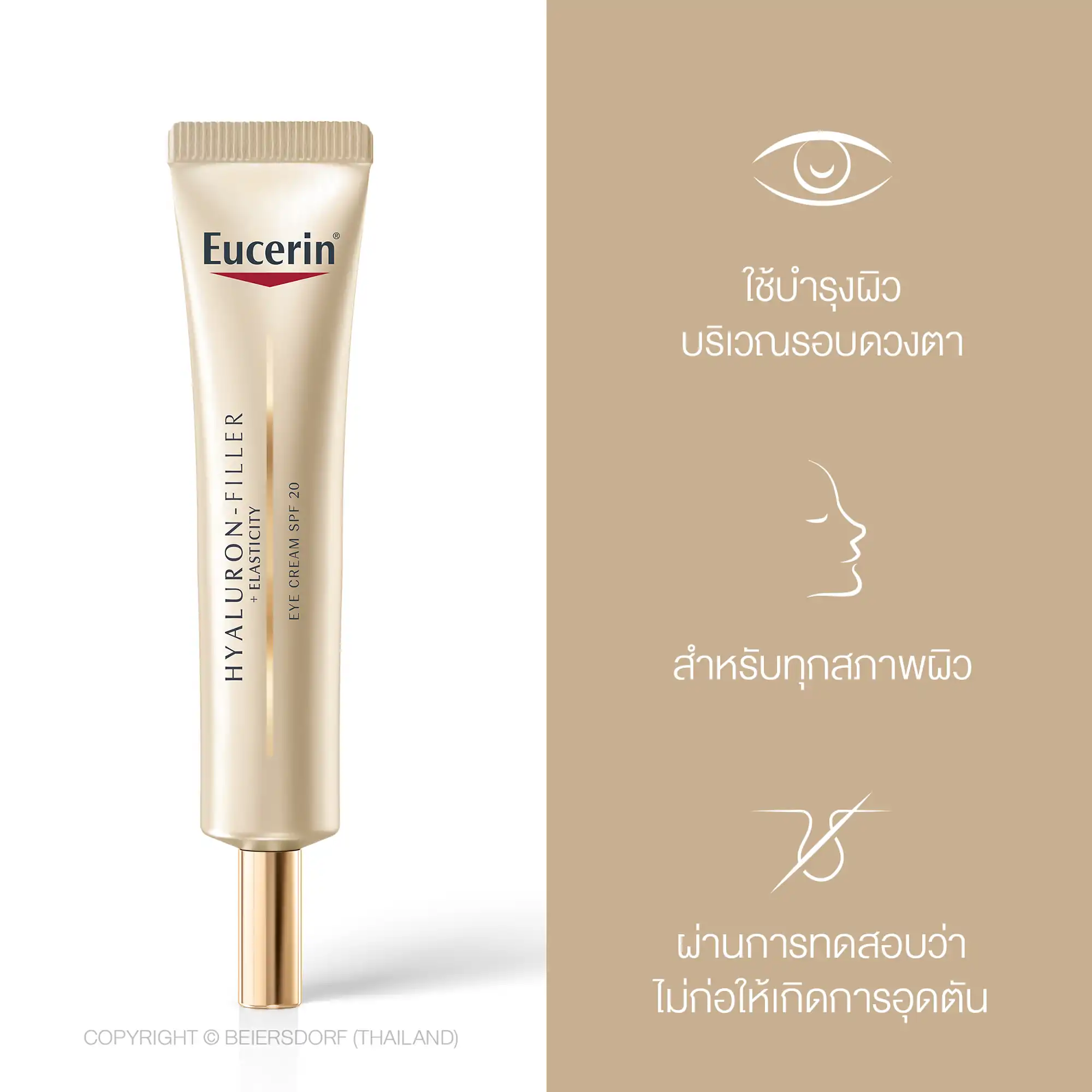 EUCERIN Hyaluron Filler+Elastic Eye Cream 15 ml. ยูเซอริน ไฮยาลูรอน-ฟิลเลอร์ + อีลาสติซีตี้ อาย ครีม เอสพีเอฟ20