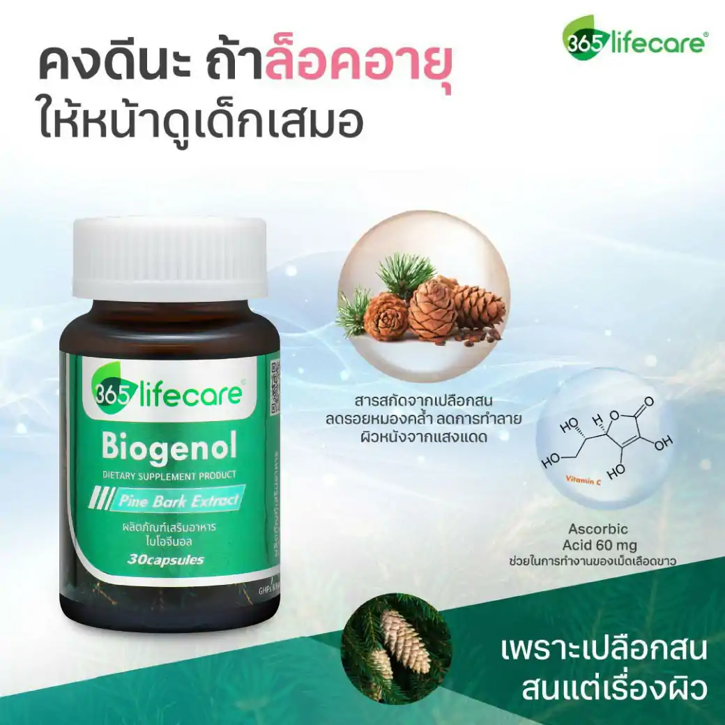 365Lifecare Biogenol Pine Bark Extract 30แคปซูล. 365 ไลฟ์แคร์ ไบโอจีนอล