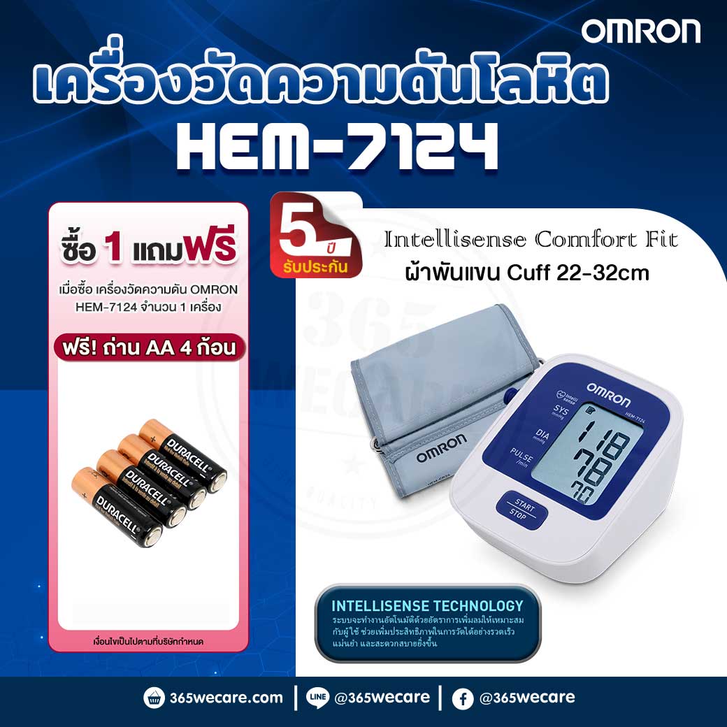 OMRON Automatic Blood Pressure Monitor HEM-7124 ออมรอน เครื่องวัดความดันโลหิตอัตโนมัติ รุ่น HEM-7124