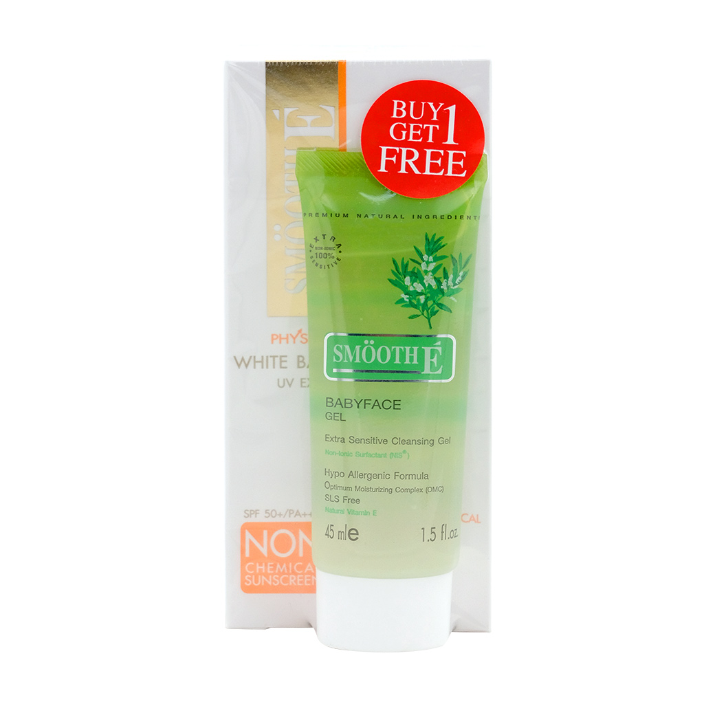 Smooth E Physical White Sunscreen SPF 50+ PA+++ Free Gel 1.5oz สมูทอี พิซีคอล ซันสกรีน เอสพีเอฟ 50+ / PA+++ สีขาว