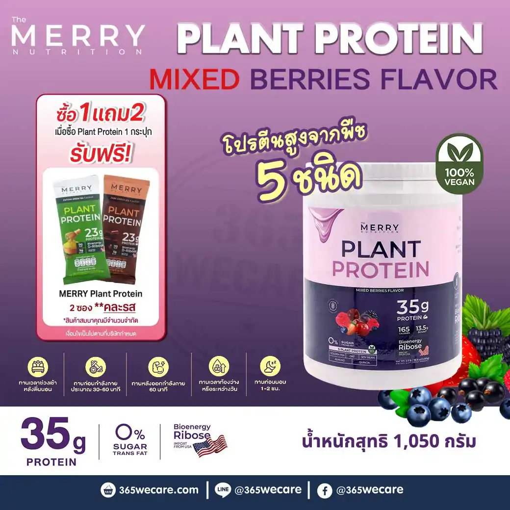 MERRY Plant Protein Mixed Berries 1050 g. เมอร์รี่ แพลนท์ โปรตีน กลิ่นมิกซ์เบอร์รี่