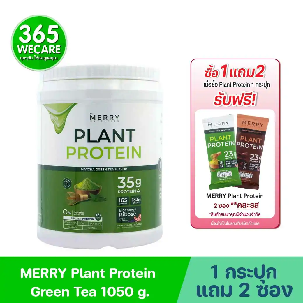 MERRY Plant Protein Green Tea 1050 g. เมอร์รี่ แพลนท์ โปรตีน กลิ่นมัทฉะชาเขียว
