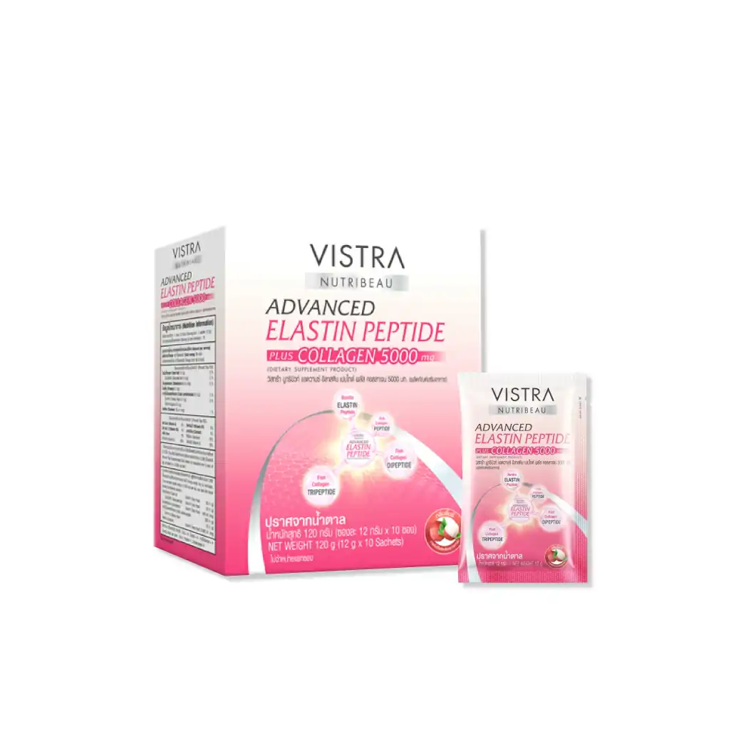VISTRA Advanced Elastin Peptide Plus Collagen 5000mg. 10sachets. วิสทร้า นิวทริโบ แอดวานซ์ อีลาสติน พลัส คอลลาเจน 5000 มก.