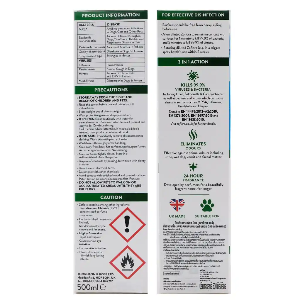 Zoflora Fresh Home Mountain Air Whith Pet 500 ml. โซฟลอรา เฟรช โฮม (เมาน์เทน แอร์) น้ำยาฆ่าเชื้อโรคชนิดเข้มข้นแบบมีกลิ่นหอม (เครื่องมือแพทย์)