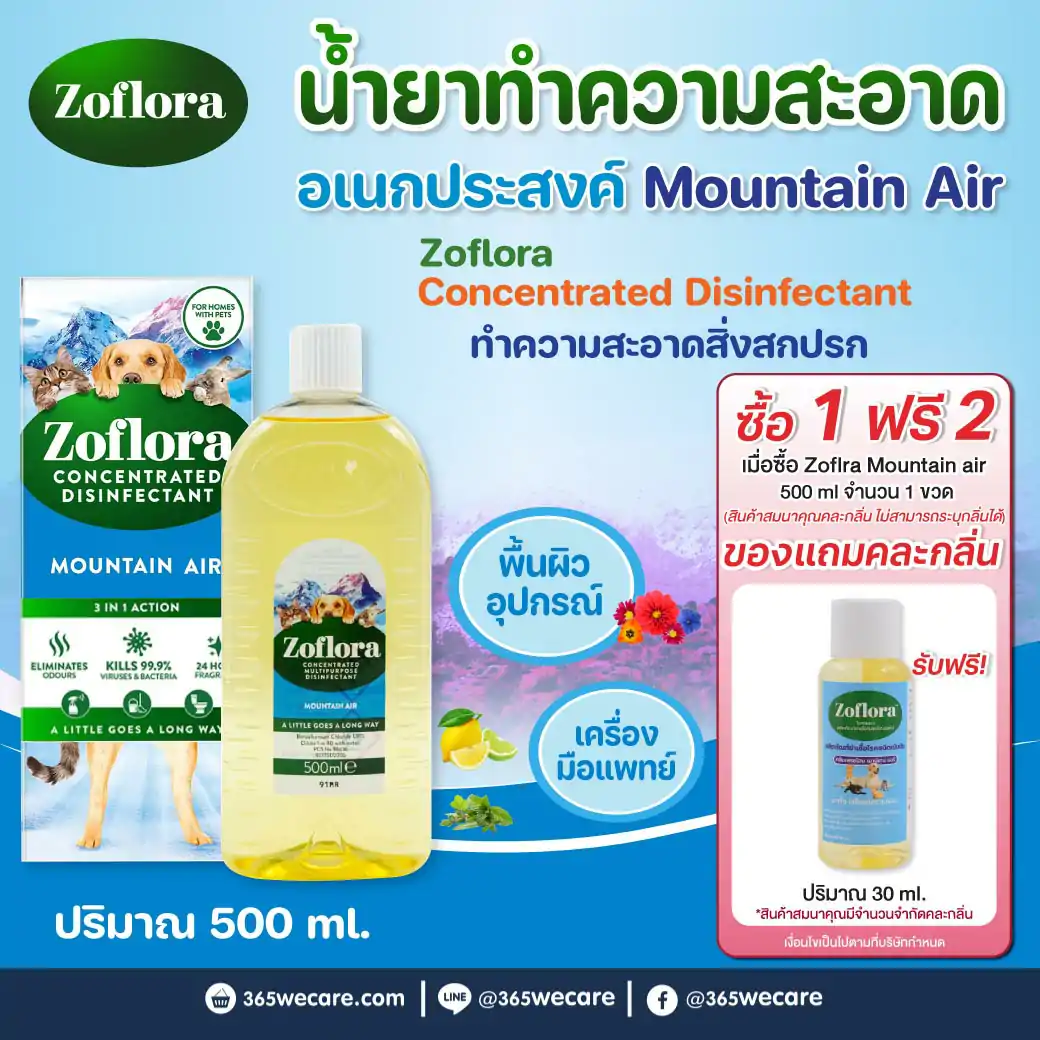 Zoflora Fresh Home Mountain Air Whith Pet 500 ml. โซฟลอรา เฟรช โฮม (เมาน์เทน แอร์) น้ำยาฆ่าเชื้อโรคชนิดเข้มข้นแบบมีกลิ่นหอม (เครื่องมือแพทย์)