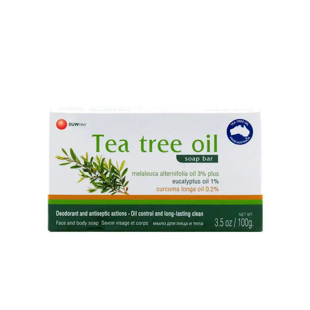SUNTINY TEA TREE OIL SOAP BAR 100 g.
ซันตินี่ ทีทรีออย โซพ บาร์ 100 กรัม