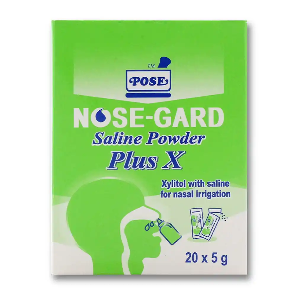 POSE Nose-Gard Saline Powder Plus X 20x5g. โพส โนส-การ์ด ซาลีน พาวเดอร์ พลัส เอ็กซ์ เกลือสำหรับล้างจมูก