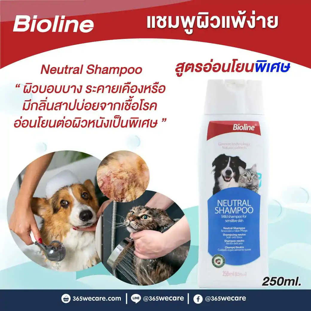 BIOLINE Neutral Shampoo 250ml. ไบโอไลน์ แชมพูอาบน้ำ สูตรอ่อนโยนพิเศษ ผิวแพ้ง่ายสุนัขและแมว