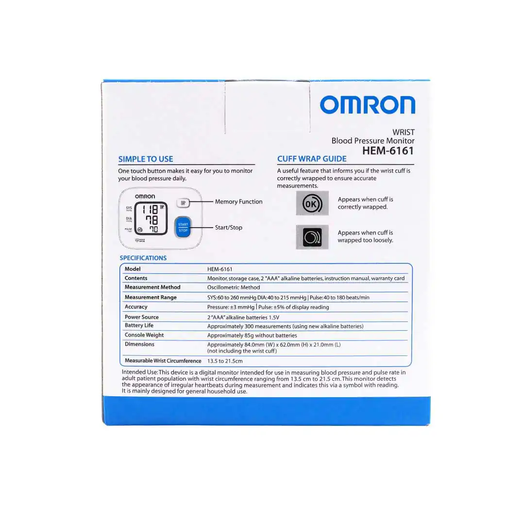 OMRON HEM-6161 ออมรอน เครื่องวัดความดันโลหิตที่ข้อมือ