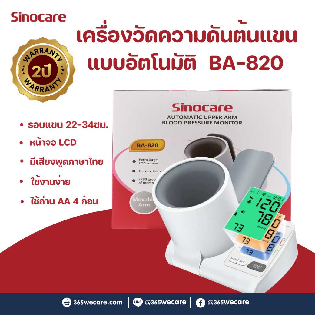 Sinocare Automatic Upper Arm Blood Pressure รุ่นBA-820 เครื่องวัดความดันโลหิตต้นแขน แบบสอดแขนอัตโนมัติ
