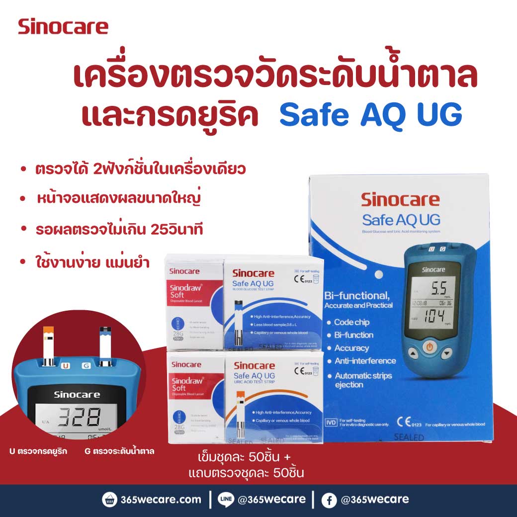 Sinocare Safe AQ UG ชุดตรวจน้ำตาลพร้อมกรดยูริก