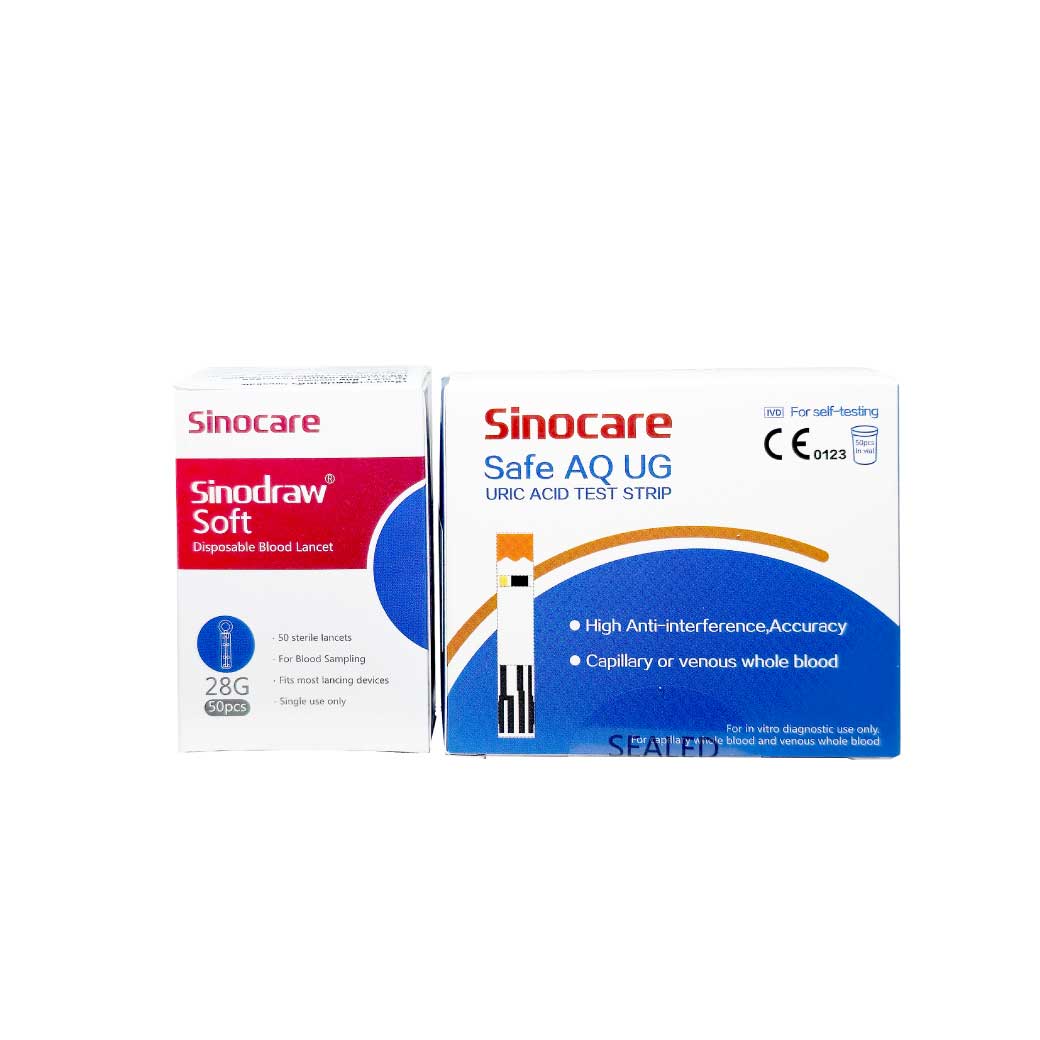 SINOCARE Safe AQ UG Uric Strips50+Lancet50 ซิโนแคร์ แผ่นทดสอบกรดยูริคในเลือด