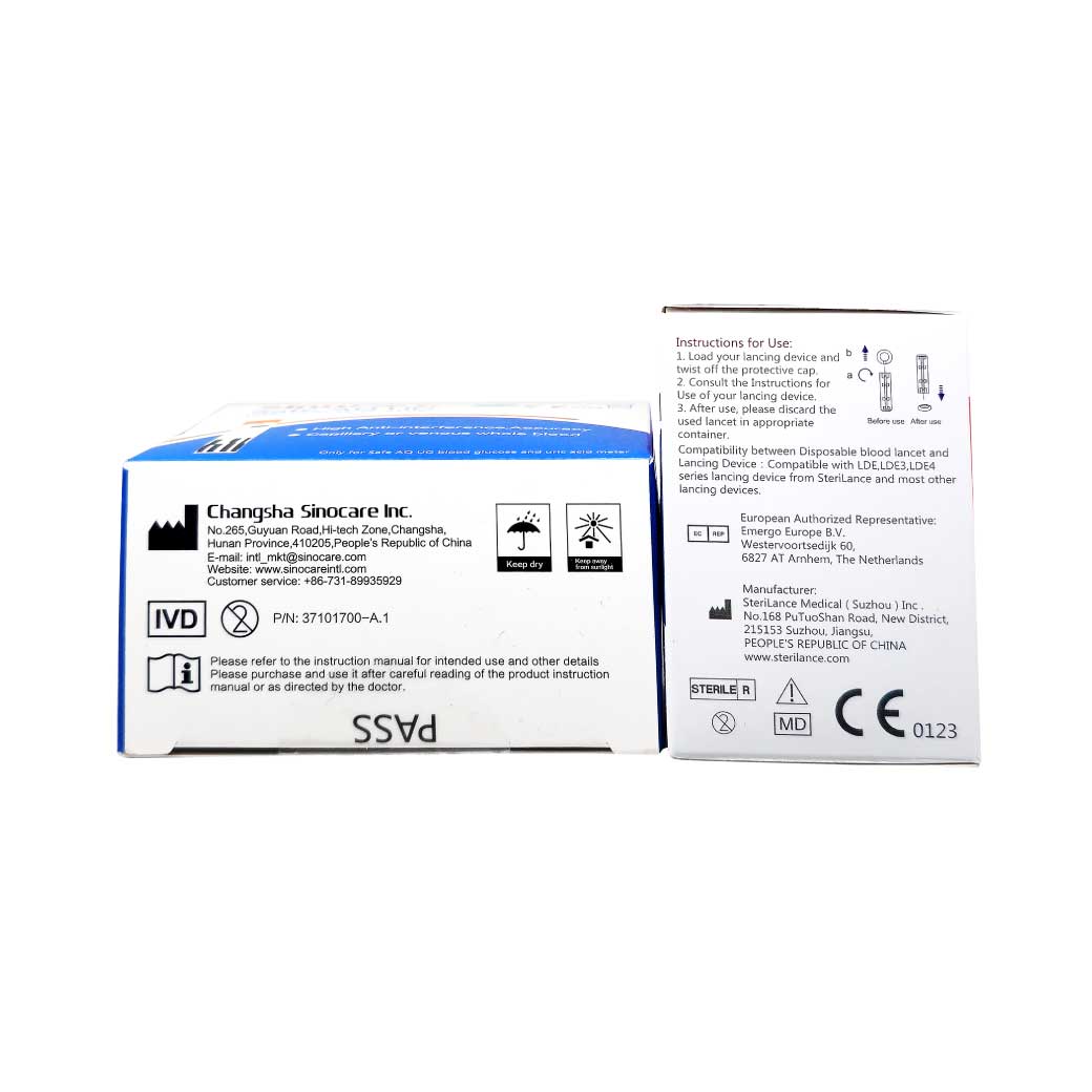 SINOCARE Safe AQ UG Uric Strips50+Lancet50 ซิโนแคร์ แผ่นทดสอบกรดยูริคในเลือด