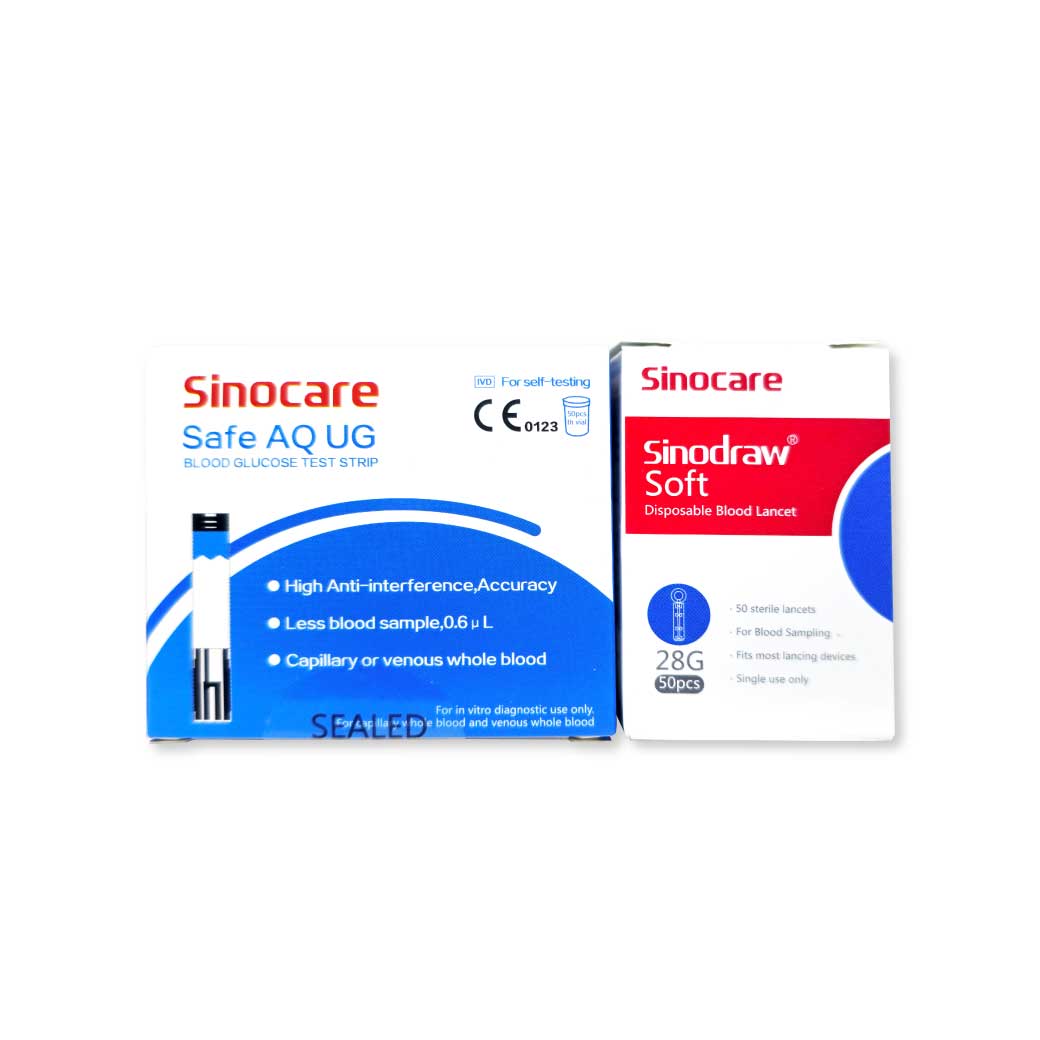 SINOCARE Safe AQ UG Glucose Strips50+Lancet50 ซิโนแคร์ แผ่นทดสอบระดับในเลือด