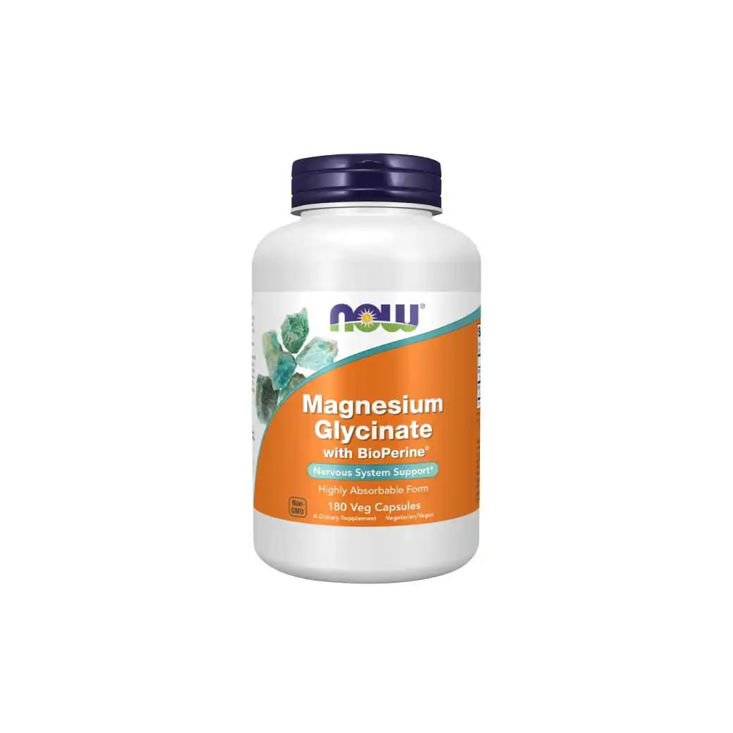 NOW Foods Magnesium Glycinate With BioPerine บรรจุแคปซูลผัก 180แคปซูล นาว ฟู้ดส์ แมกนีเซียม ไกลซิเนต เวจ ไบโอพีรีน