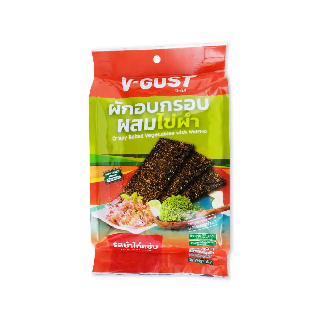 V-GUST วี-กัส ผักอบกรอบผสมไข่ผำ รสยำไก่แซ่บ 20g.