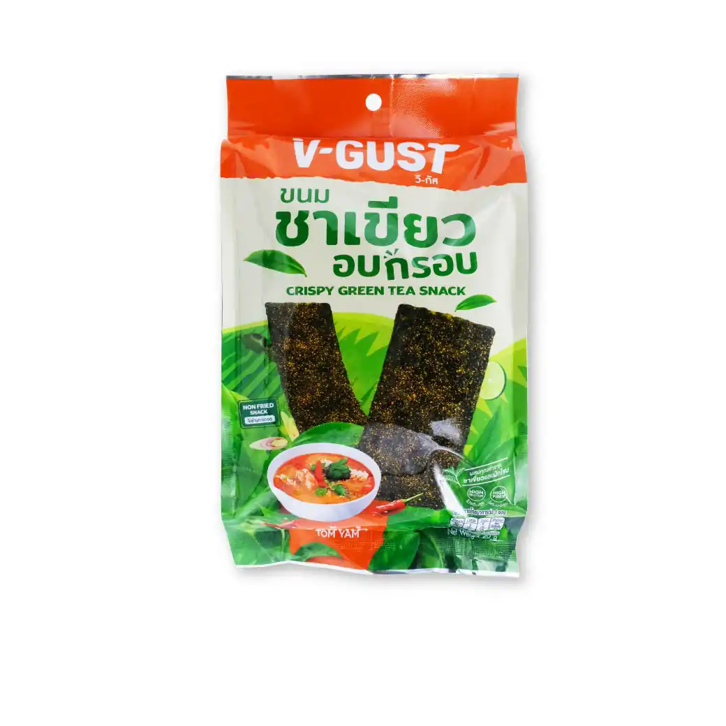 V-GUST วี-กัส ชาเขียวอบกรอบ รสต้มยำ 20g.