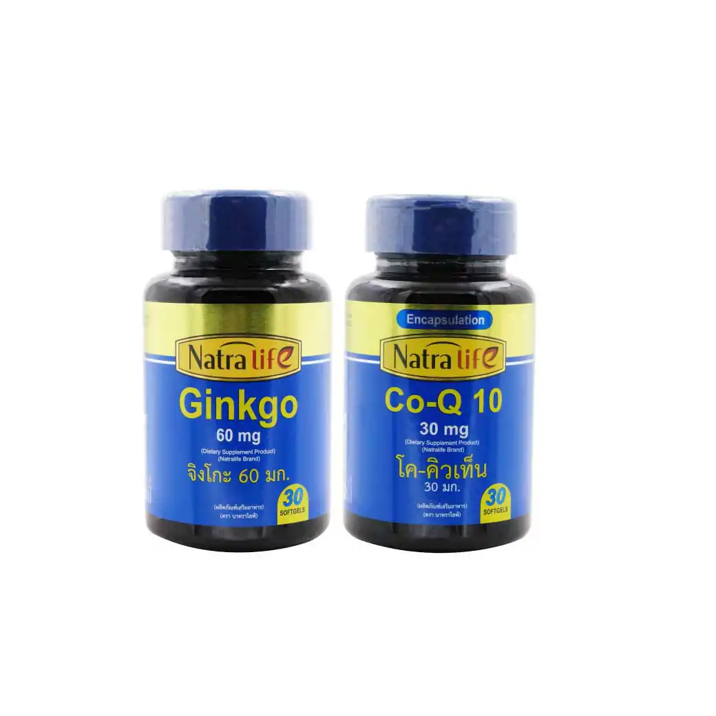 NatraLife Gingko Biloba 60mg. 30ซอฟท์เจล.+Coenzyme Q10 30mg. 30ซอฟท์เจล . นาทราไลฟ์ จิงโกะ ไบโลบา+โค-คิวเท็น