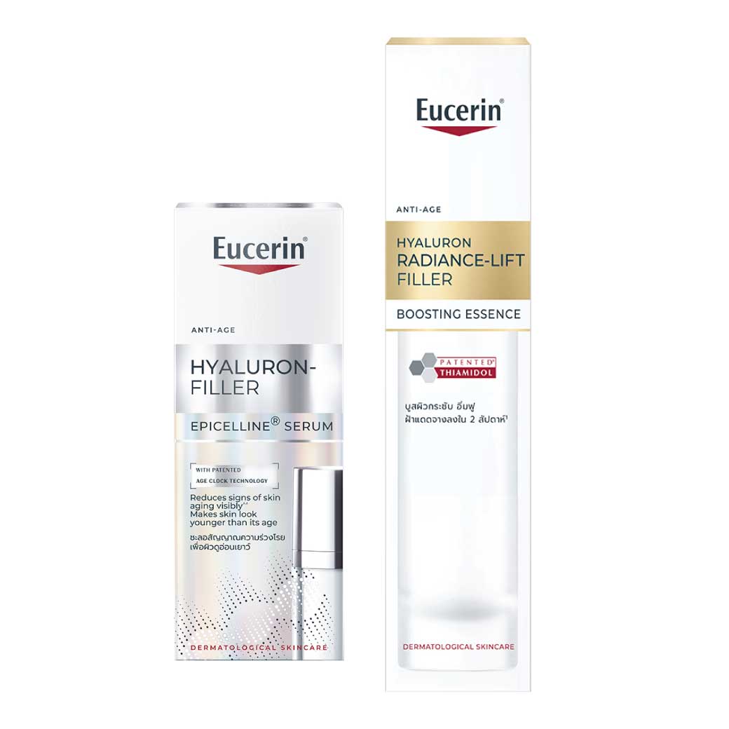 EUCERIN Hyaluron Radiance-Lift Boosting Essence 100ml.+ Hyaluron - Filler Epicelline Serum 30ml. ยูเซอริน ไฮยาลูรอุน เรเดียนซ์-ลิฟต์ ฟิลเลอร์ บูสตั้ง เอสเซ้นส์+ไฮยาลูรอน-ฟิลเลอร์ อีพิเซลีน เซรั่ม
