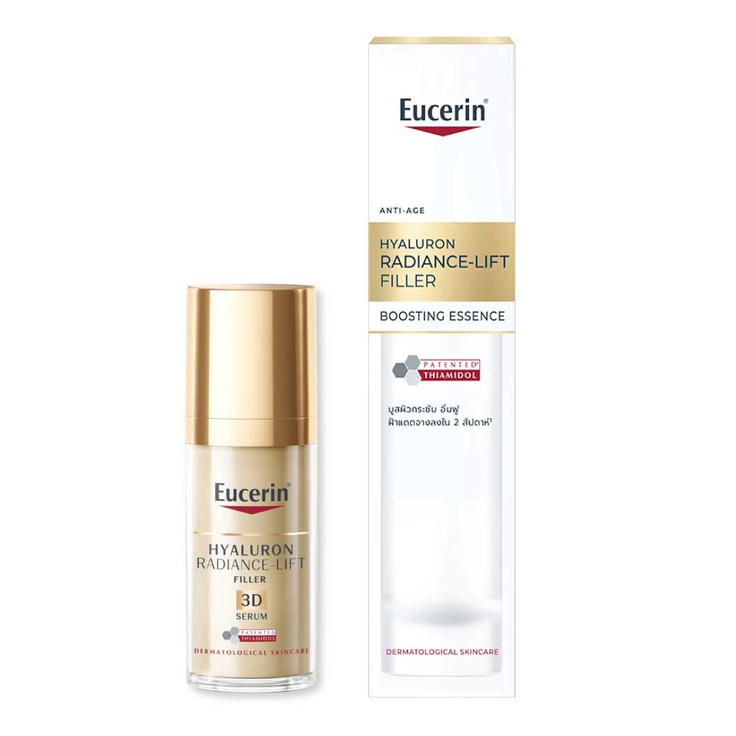 EUCERIN Hyaluron Radiance-Lift Boosting Essence 100ml.+ Hyaluron Radiance-Lift 3D Serum 30 ml. ยูเซอริน ไฮยาลูรอุน เรเดียนซ์-ลิฟต์ ฟิลเลอร์ บูสตั้ง เอสเซ้นส์+ไฮยาลูรอน เรเดียนซ์-ลิฟ ฟิลเลอร์ ทรีดี เซรั่ม
