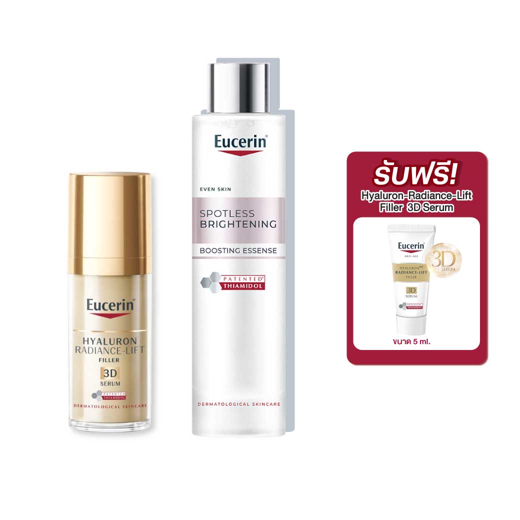 EUCERIN Spotless Brightening Boosting Essence 100ml.+ Hyaluron Radiance-Lift 3D Serum 30 ml. ยูเซอริน สปอตเลส ไบรท์เทนนิ่ง บูสติ้ง เอสเซ้นส์+ไฮยาลูรอน เรเดียนซ์-ลิฟ ฟิลเลอร์ ทรีดี เซรั่ม
