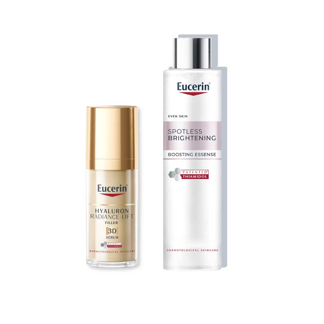EUCERIN Spotless Brightening Boosting Essence 100ml.+ Hyaluron Radiance-Lift 3D Serum 30 ml. ยูเซอริน สปอตเลส ไบรท์เทนนิ่ง บูสติ้ง เอสเซ้นส์+ไฮยาลูรอน เรเดียนซ์-ลิฟ ฟิลเลอร์ ทรีดี เซรั่ม
