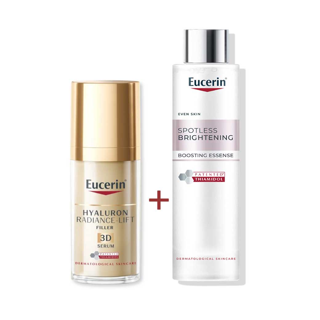 EUCERIN Spotless Brightening Boosting Essence 100ml.+ Hyaluron Radiance-Lift 3D Serum 30 ml. ยูเซอริน สปอตเลส ไบรท์เทนนิ่ง บูสติ้ง เอสเซ้นส์+ไฮยาลูรอน เรเดียนซ์-ลิฟ ฟิลเลอร์ ทรีดี เซรั่ม

