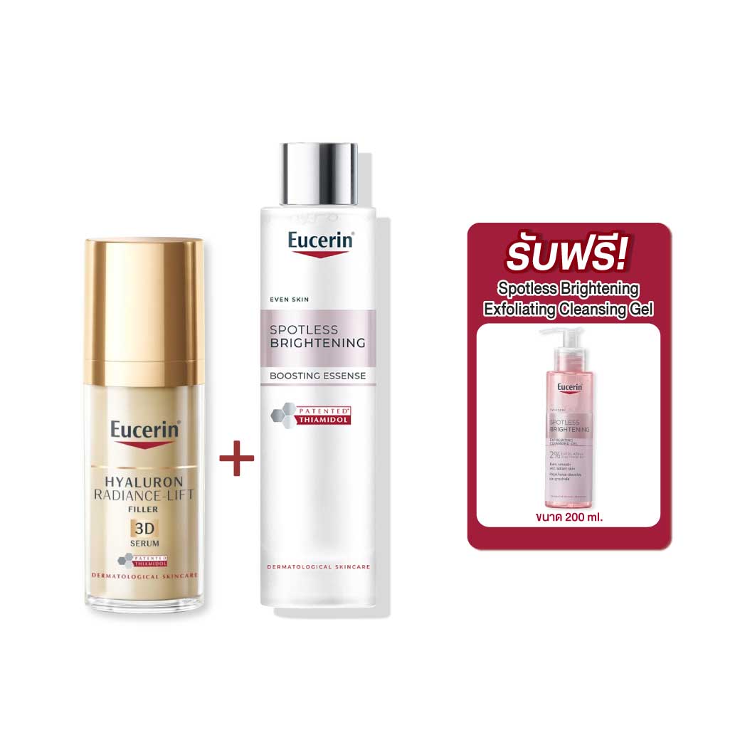 EUCERIN Spotless Brightening Boosting Essence 100ml.+ Hyaluron Radiance-Lift 3D Serum 30 ml. ยูเซอริน สปอตเลส ไบรท์เทนนิ่ง บูสติ้ง เอสเซ้นส์+ไฮยาลูรอน เรเดียนซ์-ลิฟ ฟิลเลอร์ ทรีดี เซรั่ม

