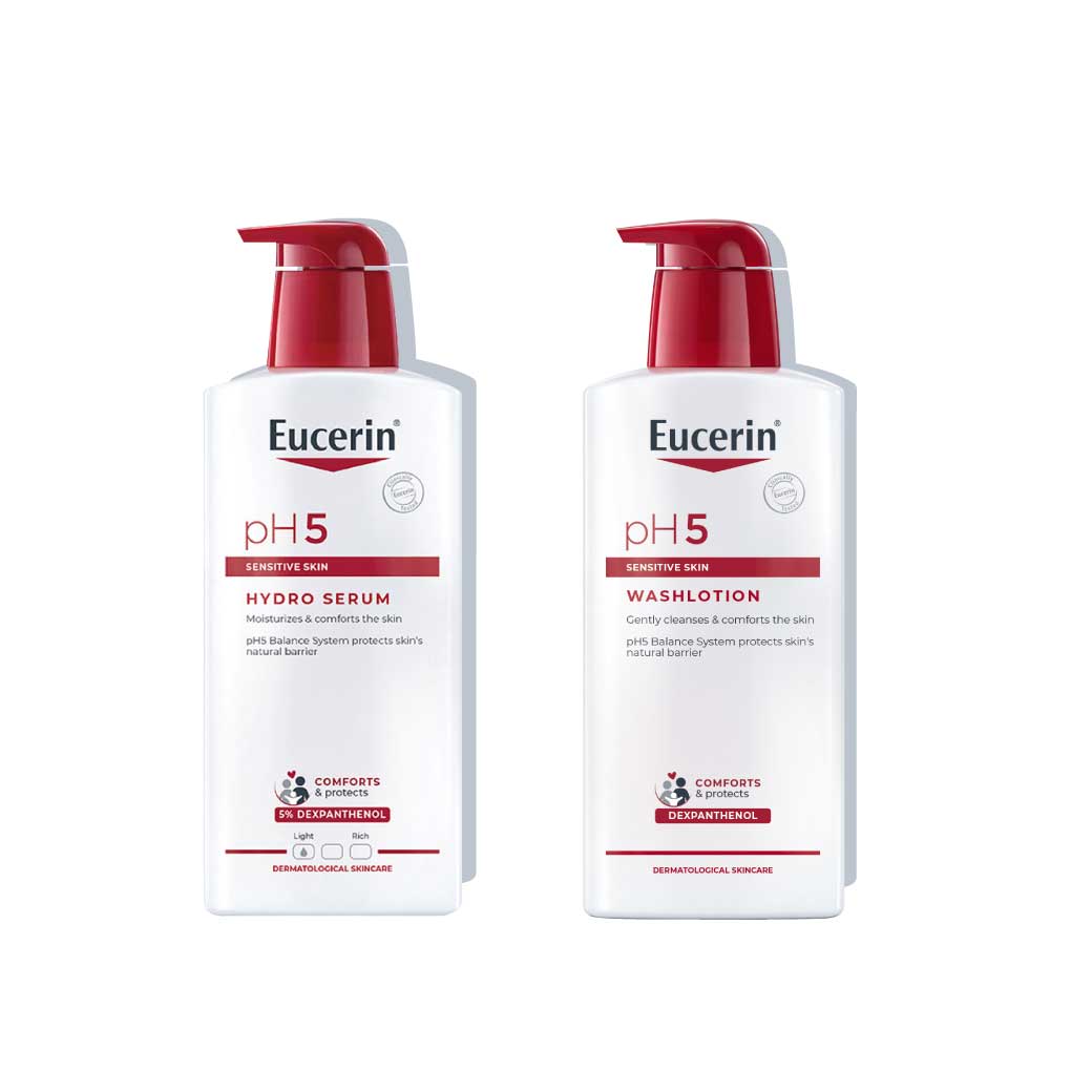 Eucerin pH5 Sensitive Skin Hydro Serum 400 ML.+EUCERIN PH5 Sensitive Skin WashLotion 400ml. ยูเซอริน พีเอช 5 เซนซิทีฟ สกิน ไฮโดร เซรั่ม+เอช5 เซ็นซิทีฟ สกิล วอชโลชั่น