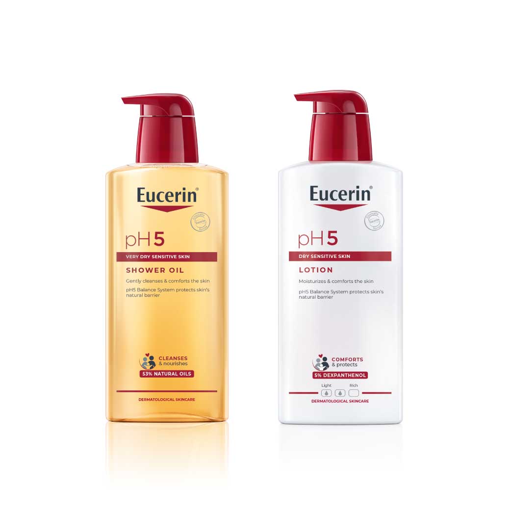 EUCERIN PH5 Very Dry Sensitive Skin Shower Oil 400 ml.+pH5 Dry Sensitive Skin Lotion 400 ML. ยูเซอริน พีเอช5 เวรี่ ดราย เซ็นซิทีฟ สกิล ชาวเวอร์ออยล์+พีเอช 5 ดราย เซนซิทีฟ สกิน โลชั่น