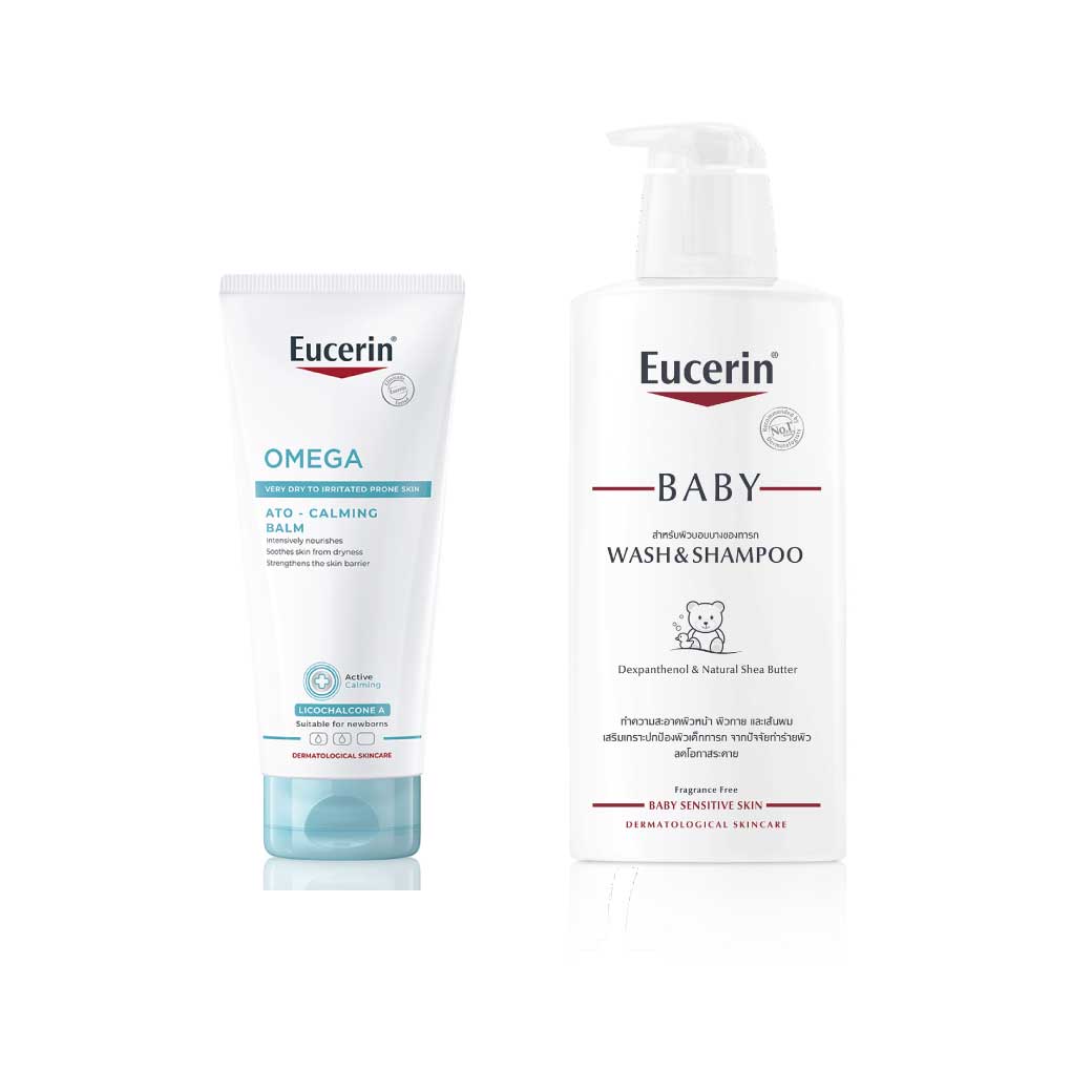 EUCERIN Omega Ato-Calming Balm 200ml.+EUCERIN Baby Wash&Shampoo 400 ml. ยูเซอริน โอเมก้า เอโท-คาล์มมิ่ง บาล์ม+เบบี้ วอชแอนด์แชมพู