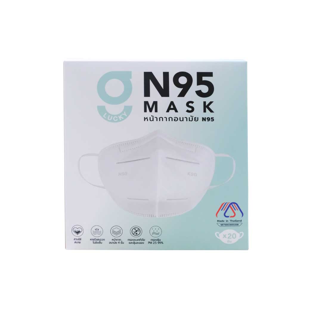 GLUCKY N95 Mask สีขาว กล่อง20ชิ้น หน้ากากอนามัย N95
