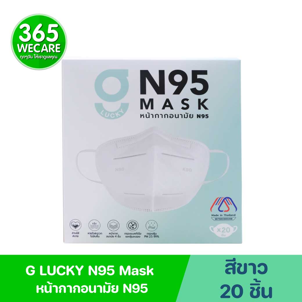 GLUCKY N95 Mask สีขาว กล่อง20ชิ้น หน้ากากอนามัย N95