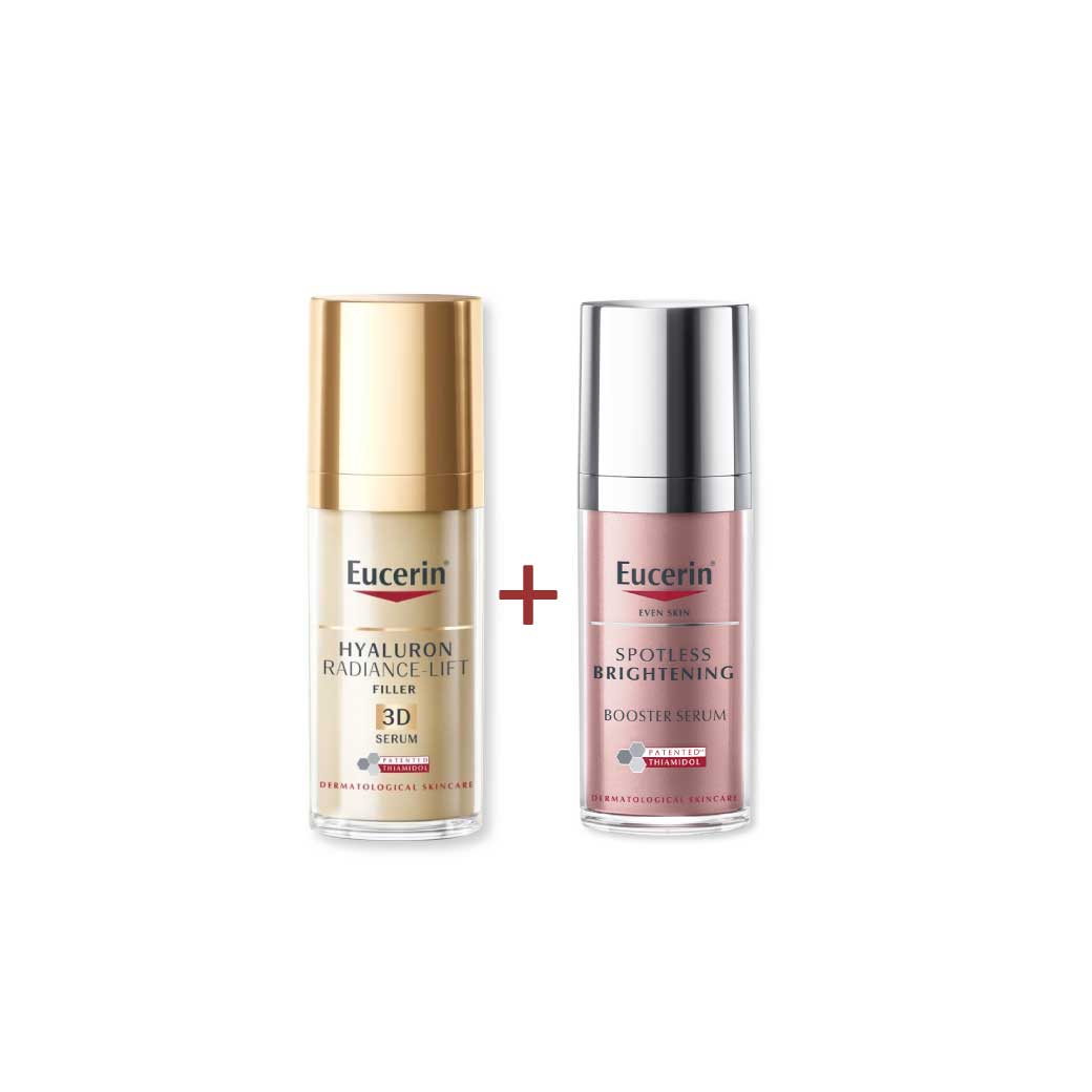 EUCERIN Hyaluron Radiance-Lift 3D Serum 30 ml.+Spotless Brightening Booster Serum 30ml. ยูเซอริน ไฮยาลูรอน เรเดียนซ์-ลิฟ ฟิลเลอร์ ทรีดี เซรั่ม 30มล.+สปอตเลส ไบรท์เทนนิ่ง บูสเตอร์ เซรั่ม 30 มล.