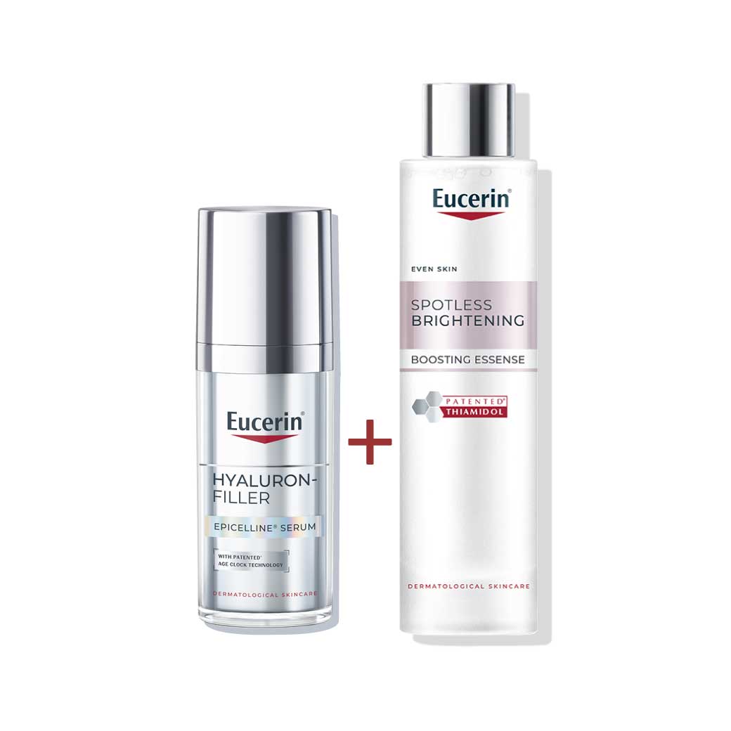 EUCERIN Hyaluron - Filler Epicelline Serum 30ml.+Spotless Brightening Boosting Essence 100ml. ยูเซอริน ไฮยาลูรอน-ฟิลเลอร์ อีพิเซลีน เซรั่ม+สปอตเลส ไบรท์เทนนิ่ง บูสติ้ง เอสเซ้นส์