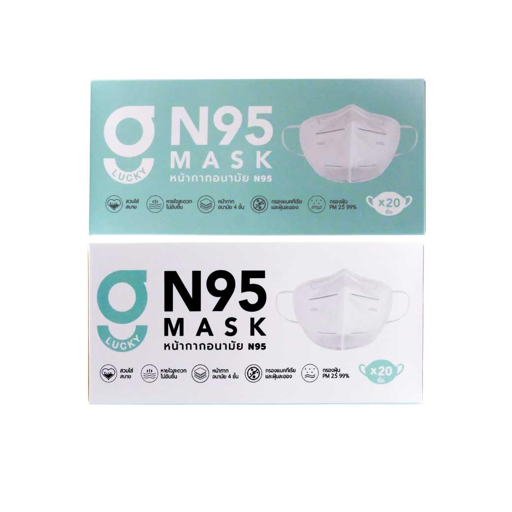 GLUCKY N95 Mask สีขาว กล่อง20ชิ้น หน้ากากอนามัย N95