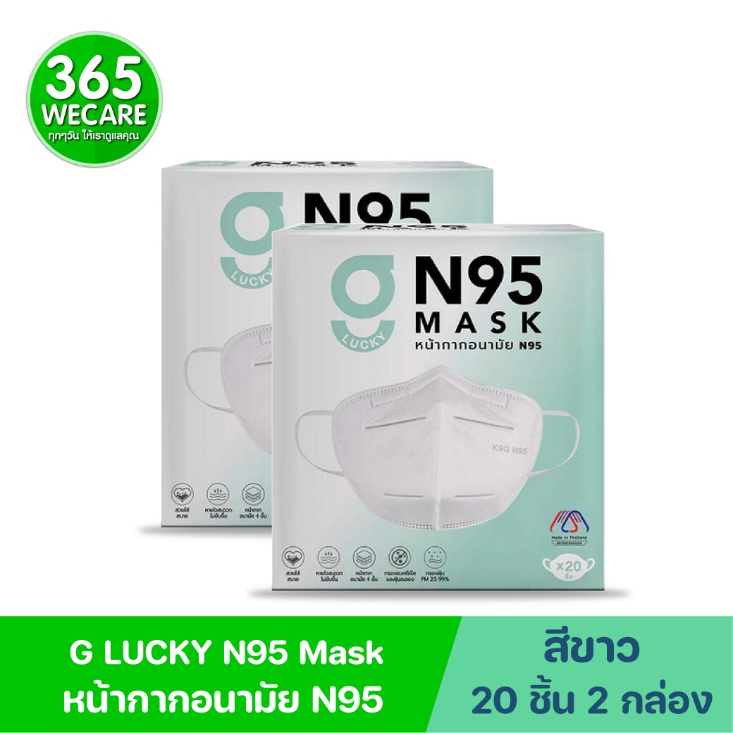 GLUCKY N95 Mask สีขาว กล่อง20ชิ้น หน้ากากอนามัย N95