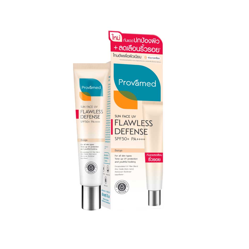 Provamed Sun Face UV Flawless Defense SPF 50+ PA++++ 30ml. (Beige) โปรวาเมด ซัน เฟซ ยูวี ฟลอเลส ดีเฟนส์ (สีเบจ) 