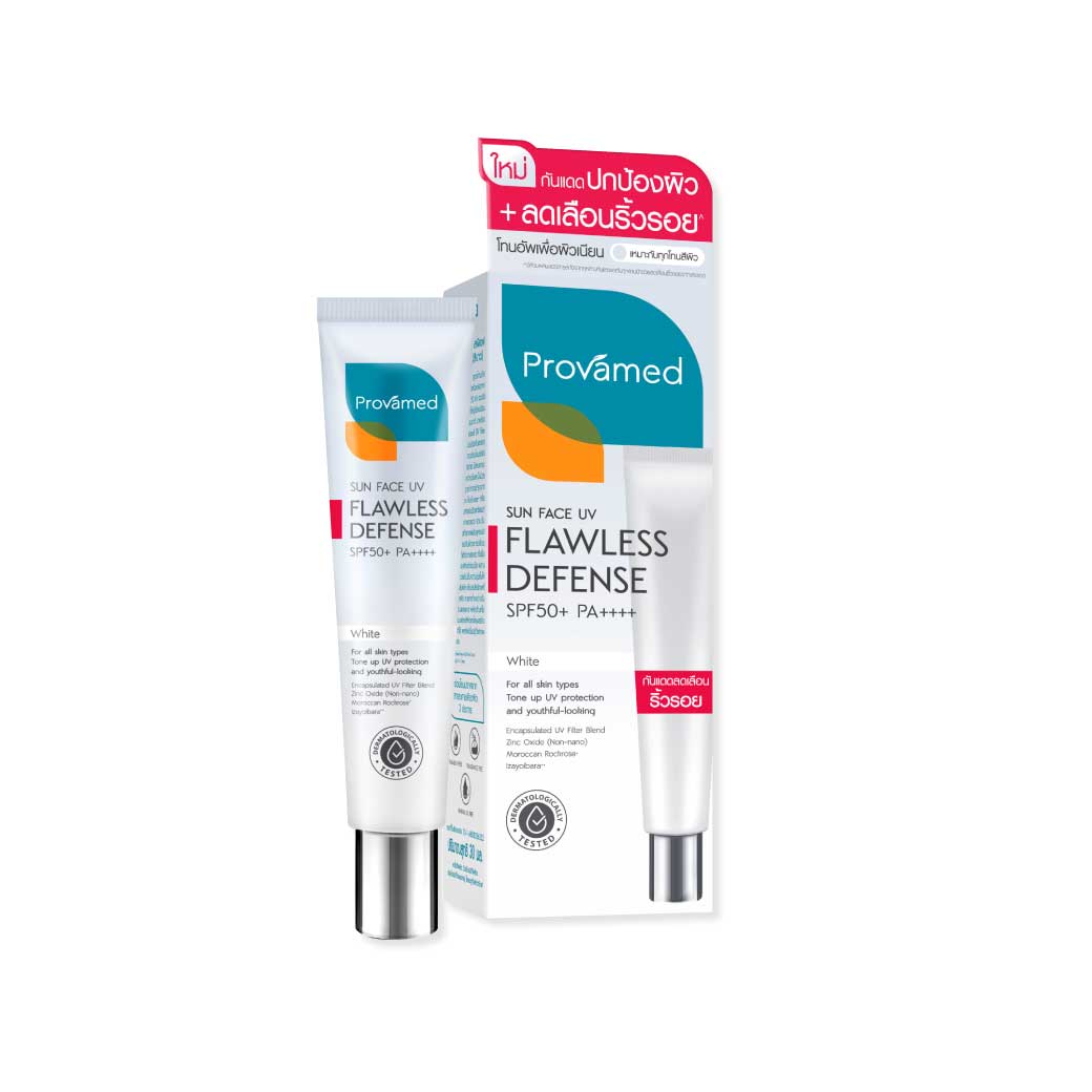Provamed Sun Face UV Flawless Defense SPF 50+ PA++++ 30ml. (White) โปรวาเมด ซัน เฟซ ยูวี ฟลอเลส ดีเฟนส์ (สีขาว)