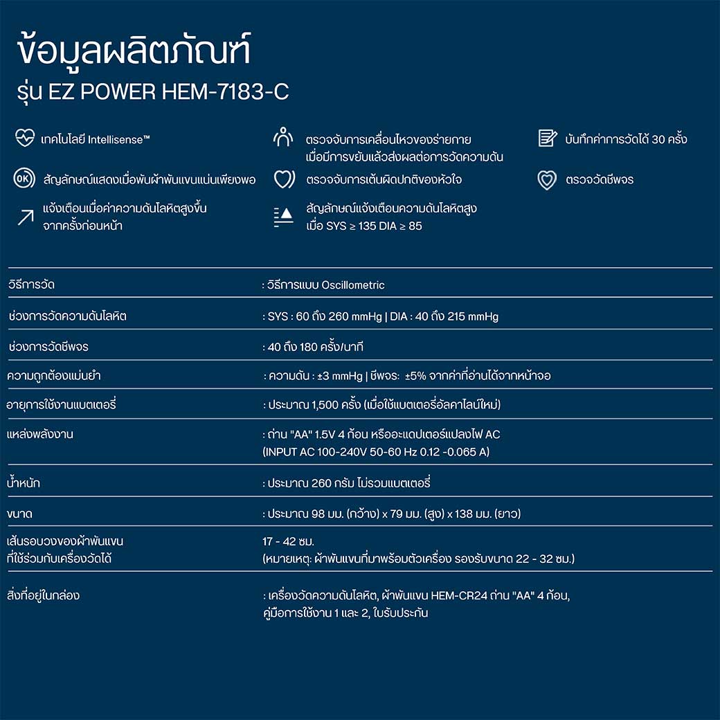 OMRON HEM-7183-C ออมรอน เครื่องวัดความดันโลหิตอัตโนมัติ
