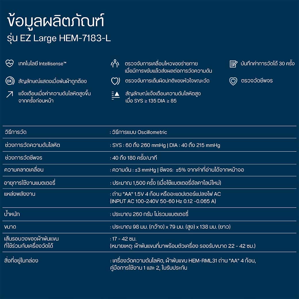 OMRON HEM-7183-L ออมรอน เครื่องวัดความดันโลหิตอัตโนมัติ
