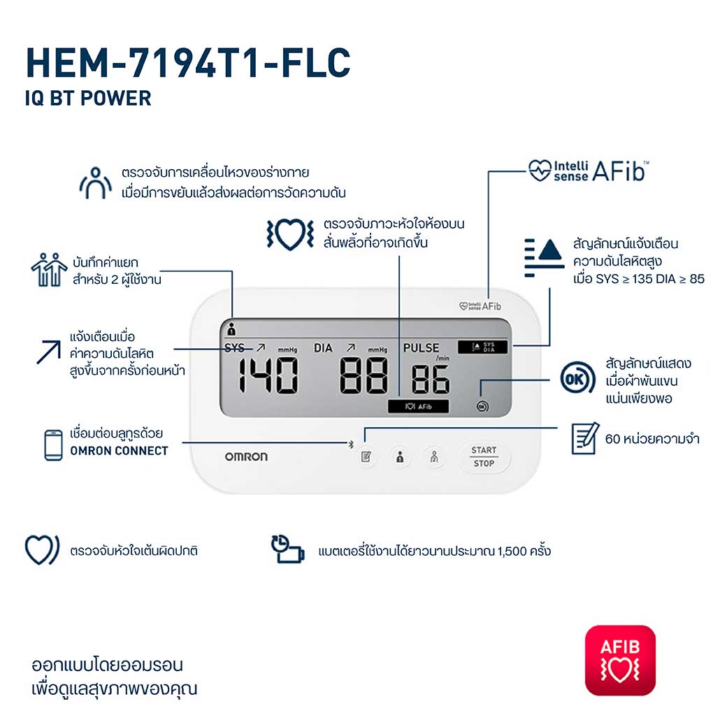OMRON HEM-7194T1-FLC ออมรอน เครื่องวัดความดันโลหิตอัตโนมัติ