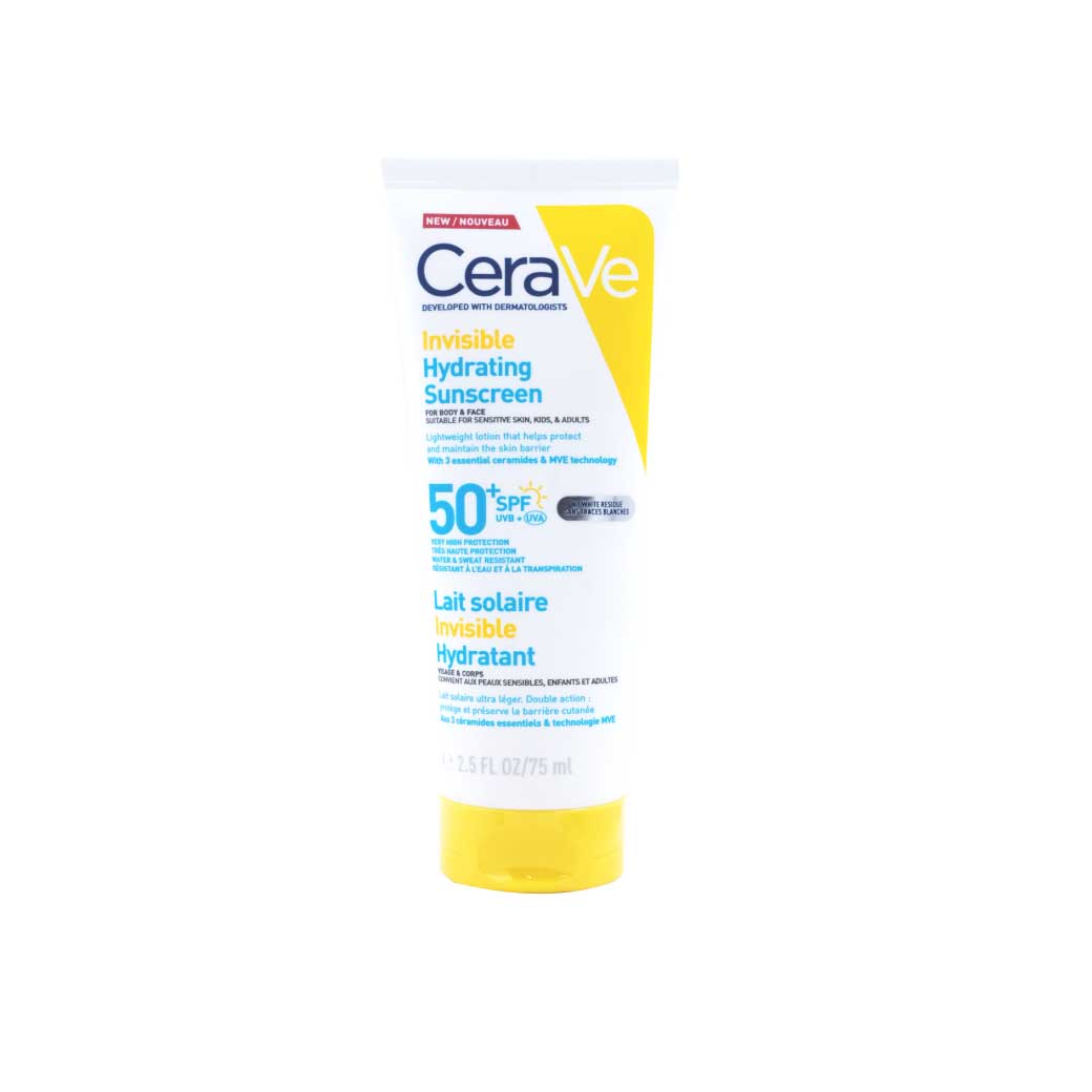 CERAVE Invisible Hydrating Fluid Sunscreen spf50 75ml. เซราวี อินวิซิเบิ้ล ไฮเดรติ้ง ฟลูอิด ซันสกรีน​